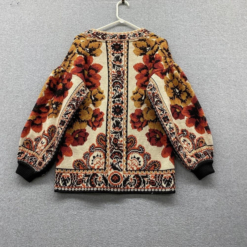 Farm Rio Sand Winter Tapestry Knit Cardigan S Wool Floral Boho Sweater Fall - Picture 8 of 13